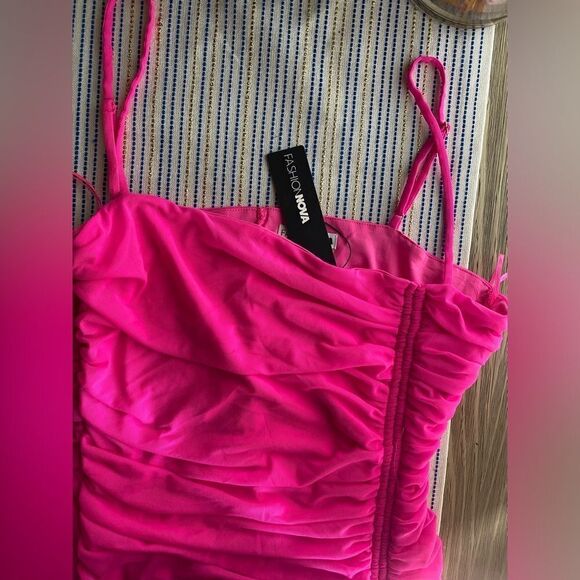Fashion Nova Midi Dress Women Size XL Pink Ruched Lined NEW - Picture 12 of 16
